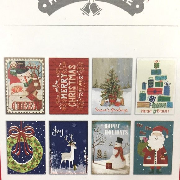 Christmas Holiday Cards Box of 32 With Envelopes 8 Designs Santa Snowman Tree - Picture 4 of 5